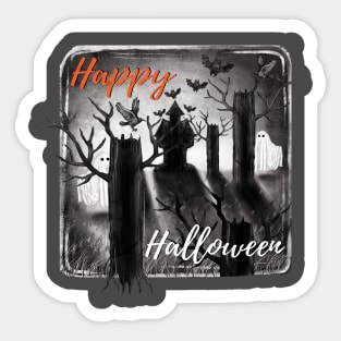 Castle of Ghostly Night and Bats Sticker